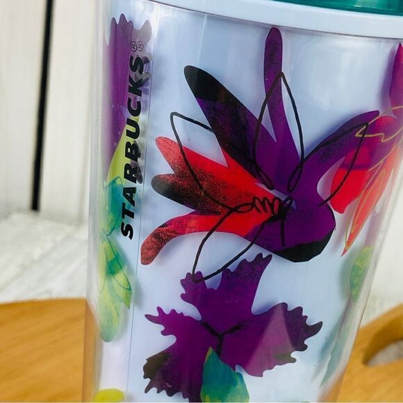 Starbucks Venti Tropical Floral Tumbler Cup Straw Spring 2022 Lavender Green - Picture 5 of 9